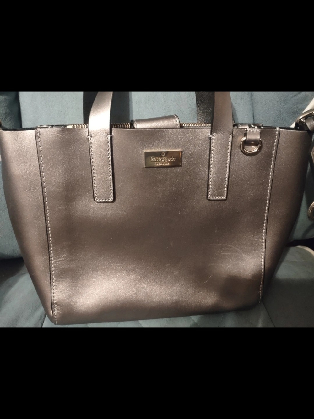 kate spade Metallic Black Leather Tote with Top Handles